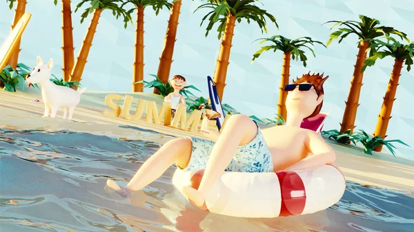 3D gerenderte Illustration einer Strandszene, die von unten aufgenommen wurde. charac — Stockfoto