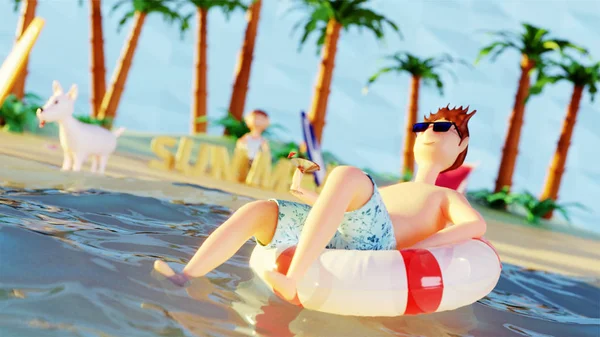 3D gerenderte Illustration einer Strandszene, die von unten aufgenommen wurde. charac — Stockfoto