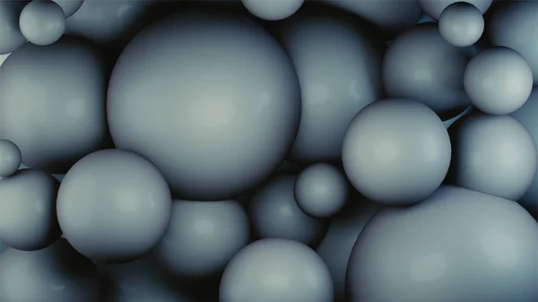 3d 在闪亮的灰色胶合中不同形状气泡或球体的渲染 — 图库照片