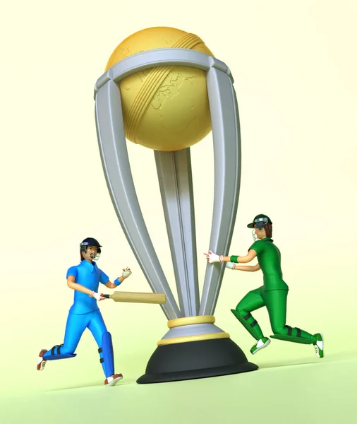 3D Render de jogador de críquete com troféu vencedor para conc de críquete — Fotografia de Stock