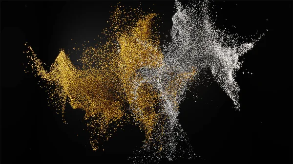 3D Відтворення абстрактних падаючих золотих і срібних частин фону — стокове фото