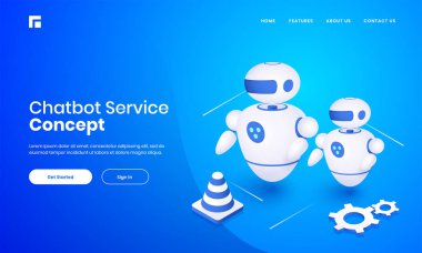 Blu koni ve dişli tekerlek ile Android Robotlar 3d illüstrasyon