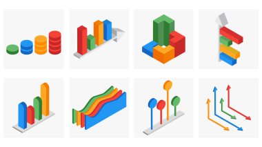 İş infografik elemanın 3d izometrik kümesi.