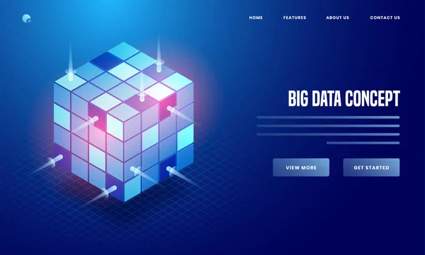 Ilustração 3D de cubo de dados brilhante em fundo azul para Big Da —  Vetores de Stock