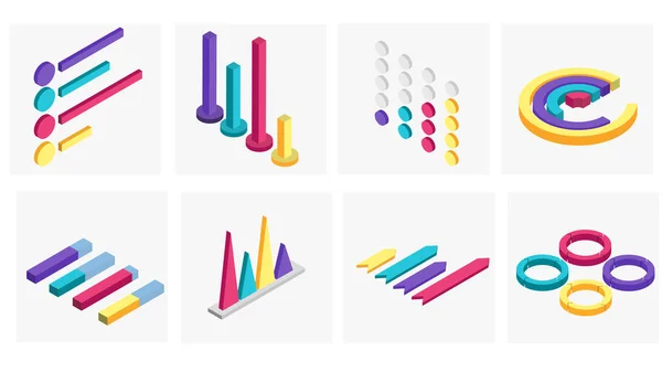 3D isométrico de elemento infográfico de negócios definido em colorido . — Vetor de Stock