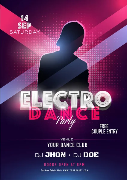 Elektro dance party meghívó design sziluettje humán — Stock Vector