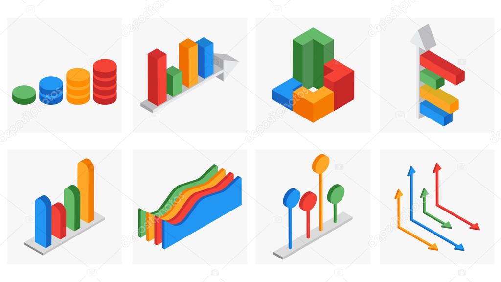 3D isometric set of business infographic element.