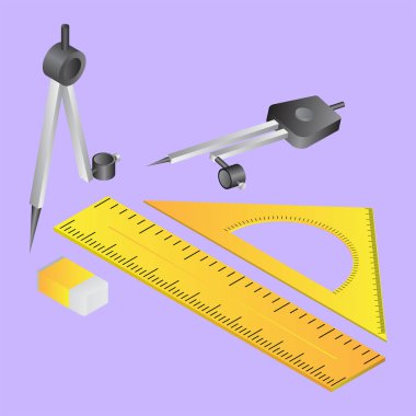 Üçgen p ile cetvel ölçeği gibi gerçekçi geometrik elemanlar