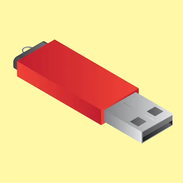 Isometric red USB on yellow background. — Stock Vector