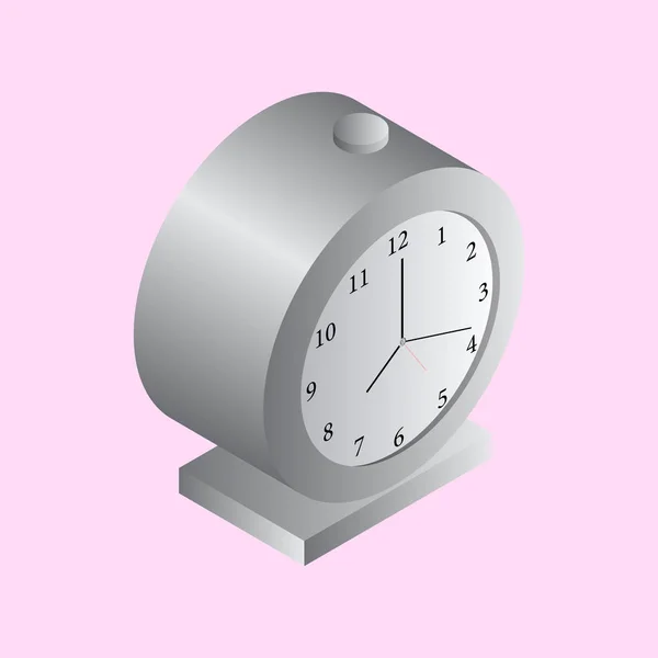 Illustration 3D du réveil gris sur fond rose . — Image vectorielle