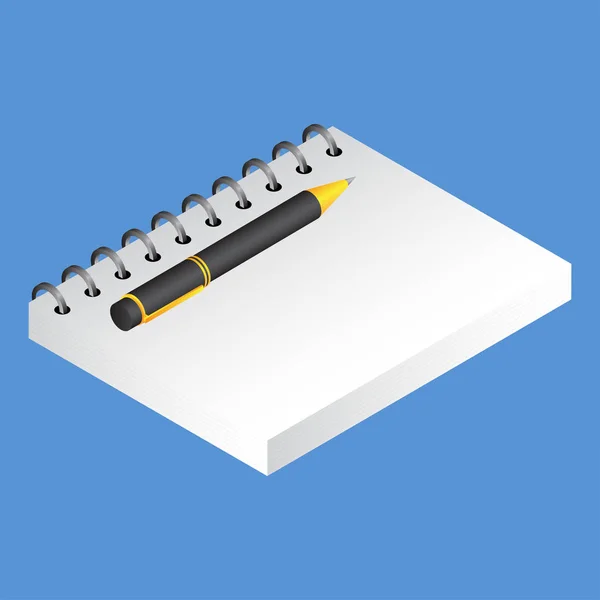 Isometric notebook with pen on blue background. — Stock Vector