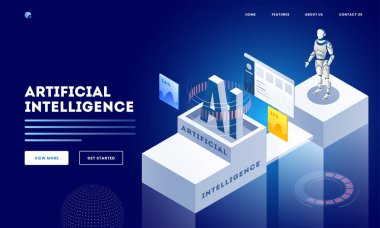 İnsansı robot çalışma seviyesi sürecinin İzometrik illüstrasyon c