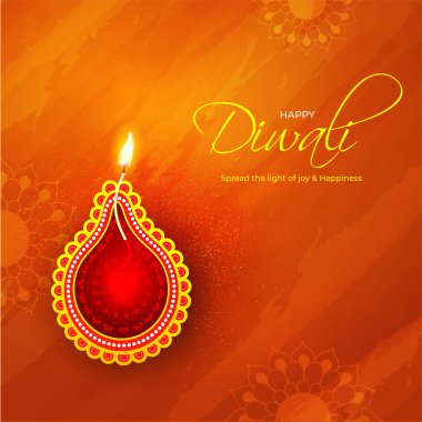 Turuncu doku backgr üzerinde ışıklı yağ lambası (Diya) üst görünümü