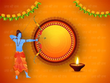Lord Rama'nın ışıklı yağ lambası ile ok nişanalma İllüstrasyonu