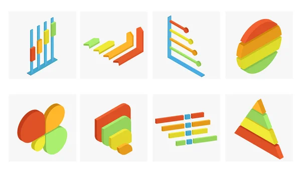 Conjunto isométrico de elemento infográfico de negócios em cores diferentes —  Vetores de Stock