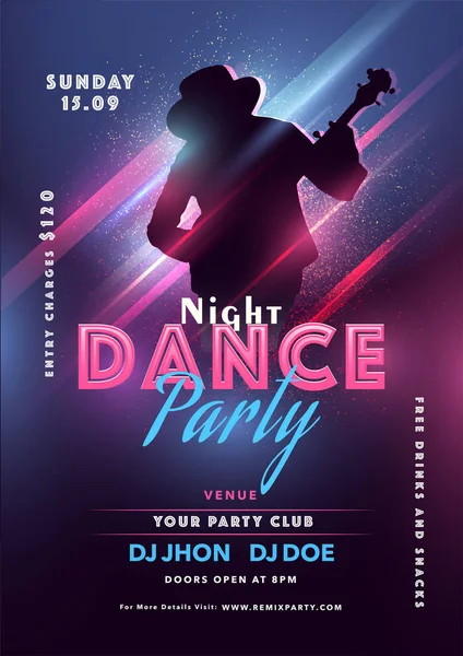Dance Night Party template or flyer design with silhouette guy p — Stock Vector