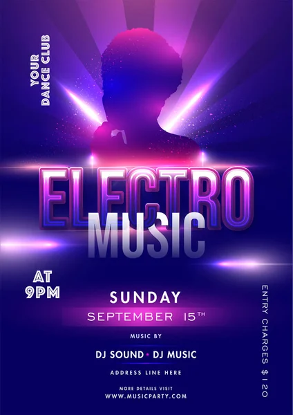 Elektro-Musik-Party-Vorlage oder Flyer-Design mit Silhouetten-Brummen — Stockvektor