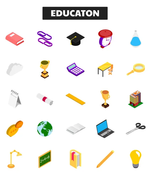 Conjunto isométrico 3D del icono de la educación . — Vector de stock