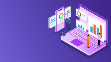 Minyatür iş adamları veya analist, analysi 3d illüstrasyon