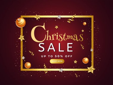 Noel İndirimi afiş veya poster tasarımı ile% 50 indirim teklifi, 