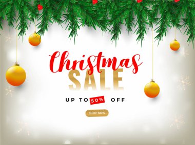 Çam yaprakları ile süslenmiş reklam afiş veya poster tasarımı, 