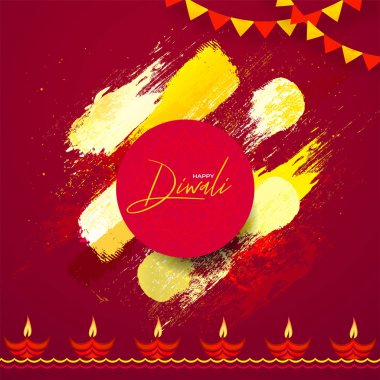 Mutlu Diwali tebrik kartı veya poster tasarımı parti ile dekore
