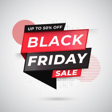 Upto 50% offer for Black Friday Sale tag or ribbon on white dott