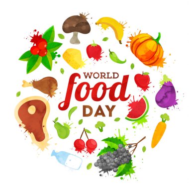 Dünya Gıda Günü metin meyve, sebze, et, dai ile dekore