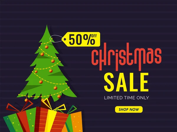 Christmas Sale banner or poster design with 50% discount offer, — Stock Vector