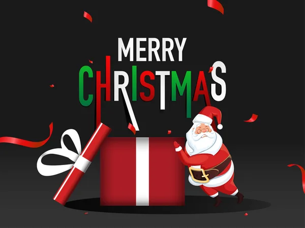 Ilustración de Santa Claus lindo con caja de regalo abierta en las occas — Vector de stock