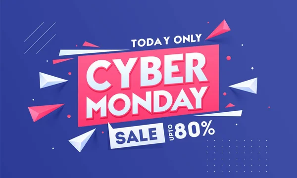 Cyber Monday texto decorado con elementos geométricos 3d y 80% d — Archivo Imágenes Vectoriales