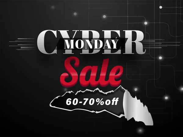 Cyber Monday Sale banner ou design de cartaz com 60-70% de desconto o — Vetor de Stock