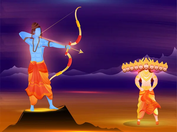 Illustrazione di Lord Rama che uccide il demone Ravana mostrando perfor — Vettoriale Stock
