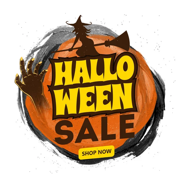 Halloween Sale poster or template design with flying witch and z — Stock Vector