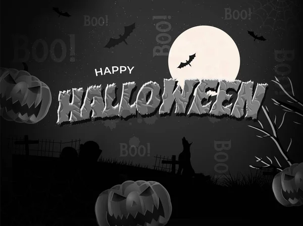 Texto criativo de Feliz Halloween com abóboras assustadoras decoradas o — Vetor de Stock