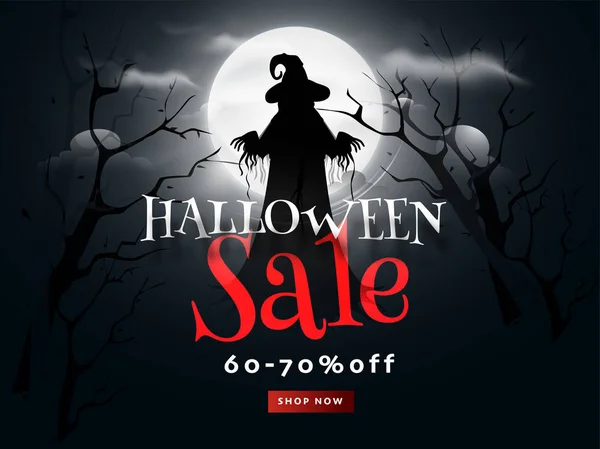 Halloween Sale banner or poster design with 60-70% discount offe — Stock Vector