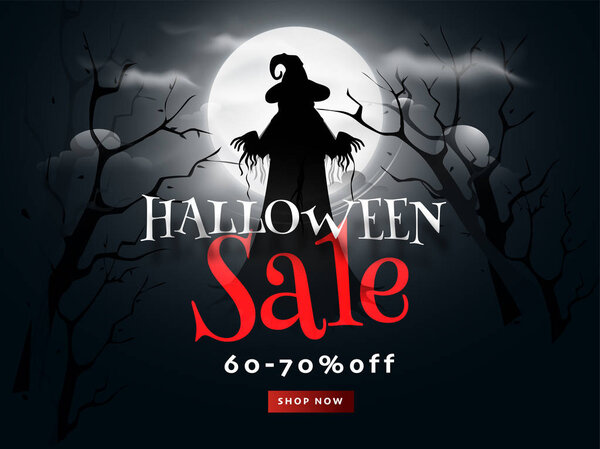 Баннер или дизайн плаката на Хэллоуин со скидкой 60-70%
