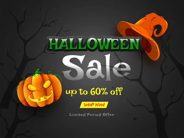 Halloween Vente bannière ou affiche design avec 60 % offre de réduction , — Image vectorielle