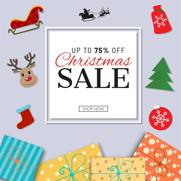 Cartaz de venda de Natal ou modelo de design com 75% oferta de desconto —  Vetores de Stock