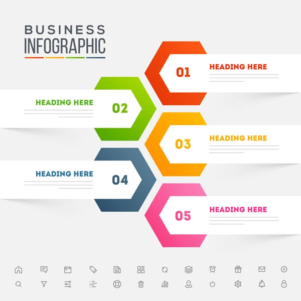 Flèche infographique colorée avec des chiffres et des icônes web pour votre b — Image vectorielle