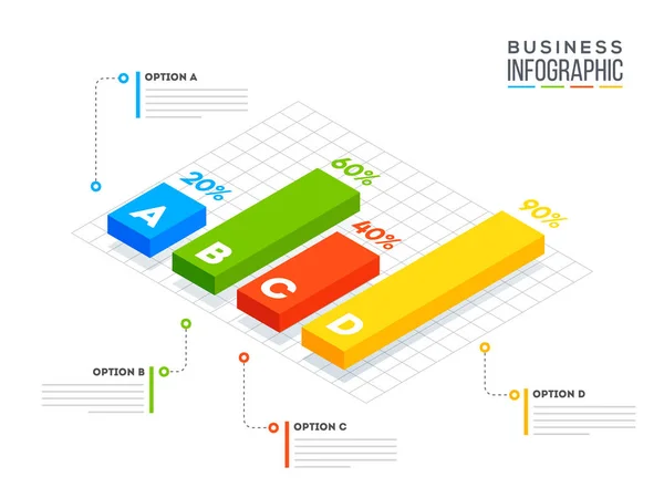 Ilustração 3D do infográfico estatístico de barras com diferentes pe —  Vetores de Stock