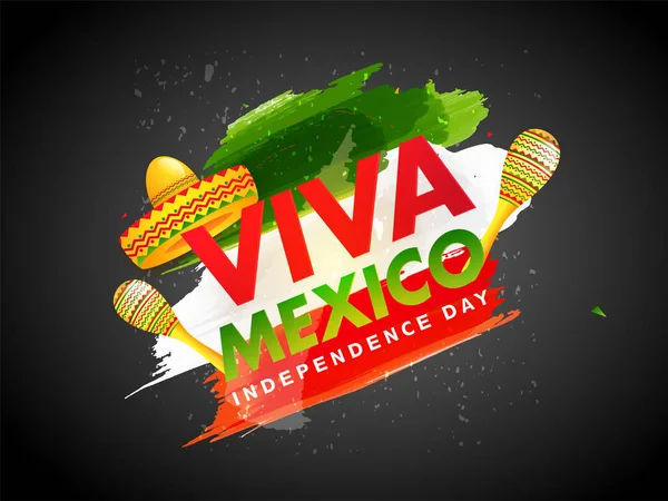 Tipografía de Viva Día de la Independencia de México con ilustración de — Vector de stock