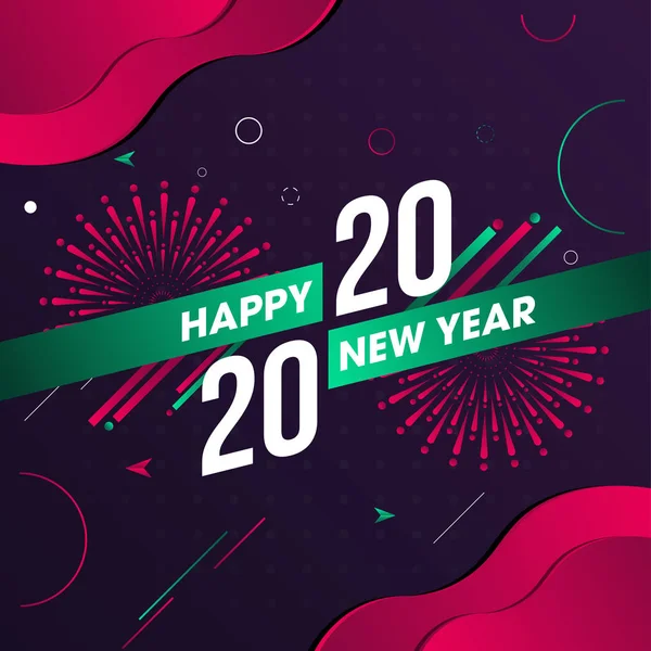 Ευτυχισμένο το νέο έτος 2020 κείμενο με πυροτεχνήματα σε αφηρημένο φόντο c — Διανυσματικό Αρχείο