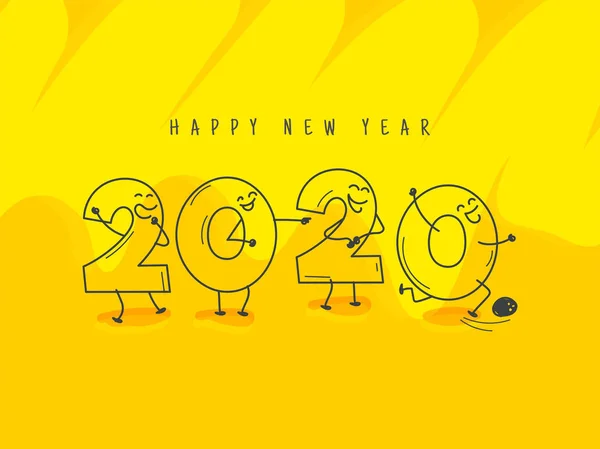 Zábavný kreslený počet 2020 na žlutém pozadí pro Happy New — Stockový vektor