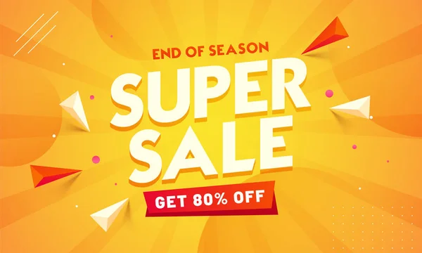 Super Sale banner or poster design with 80% discount offer and g — Stock Vector