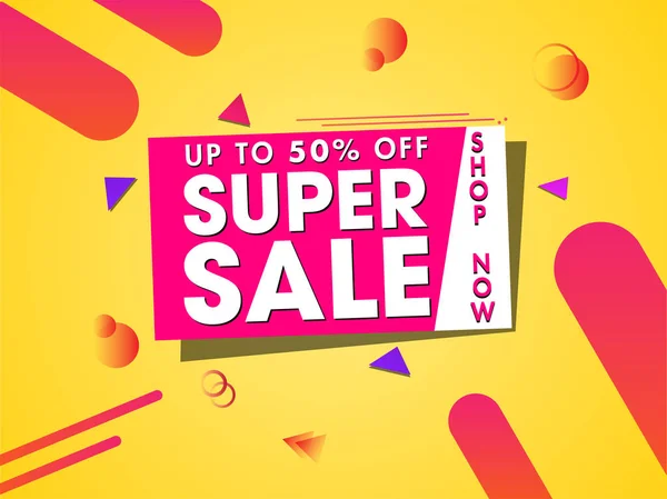 Super Sale banner or poster design with 50% discount offer and a — 스톡 벡터