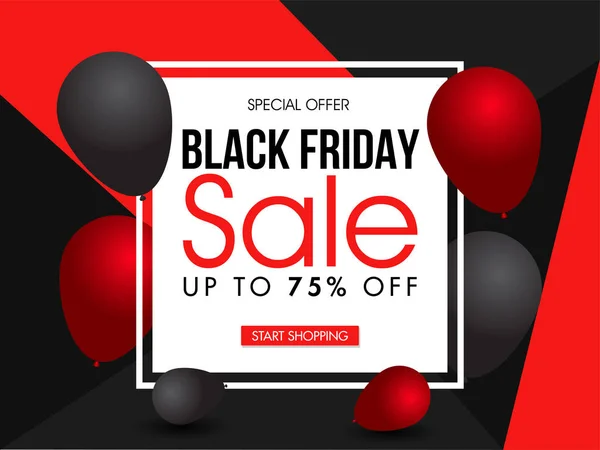 Black Friday Sale banner or poster design with 75% discount offe — Stockvector