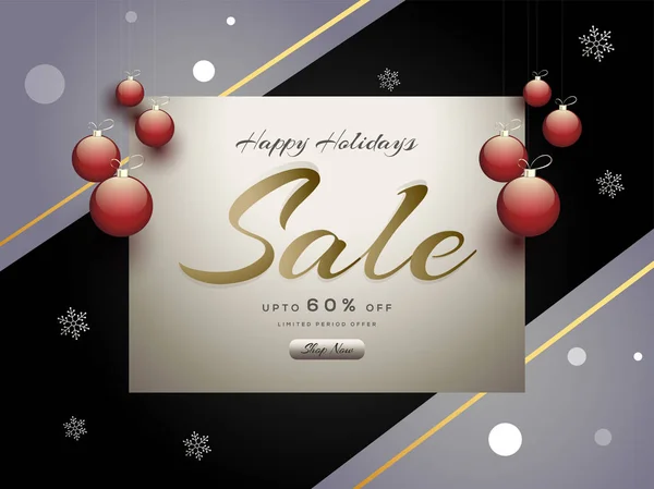 Happy Holiday Sale banner or poster design with 60% discount off — Stock Vector