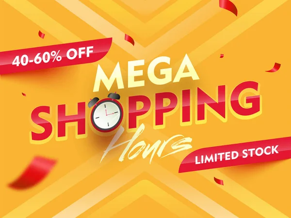 Mega Shopping čas hodiny prodej nápis nebo plakát s 40-60 — Stockový vektor