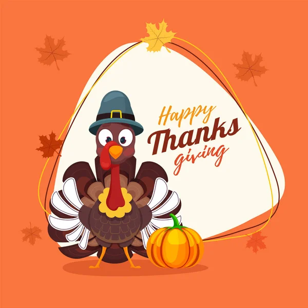 Happy Thanksgiving celebration greeting card design with turkey — ストックベクタ